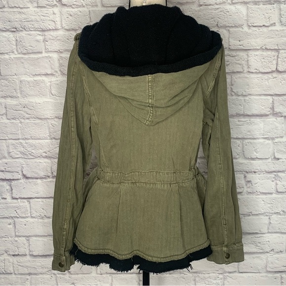 Free People Soft Peplum Hooded Military Army Green Cargo Jacket - Picture 8 of 15
